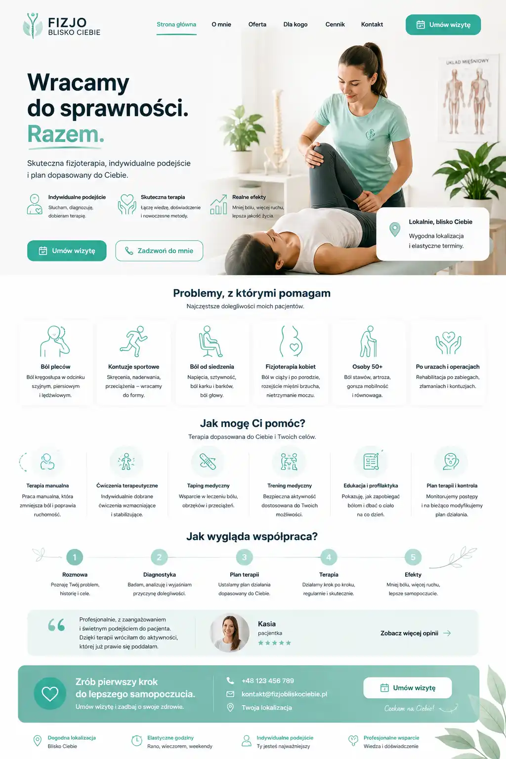 Szablon Fizjoterapia — strona firmowa gabinetu fizjoterapii