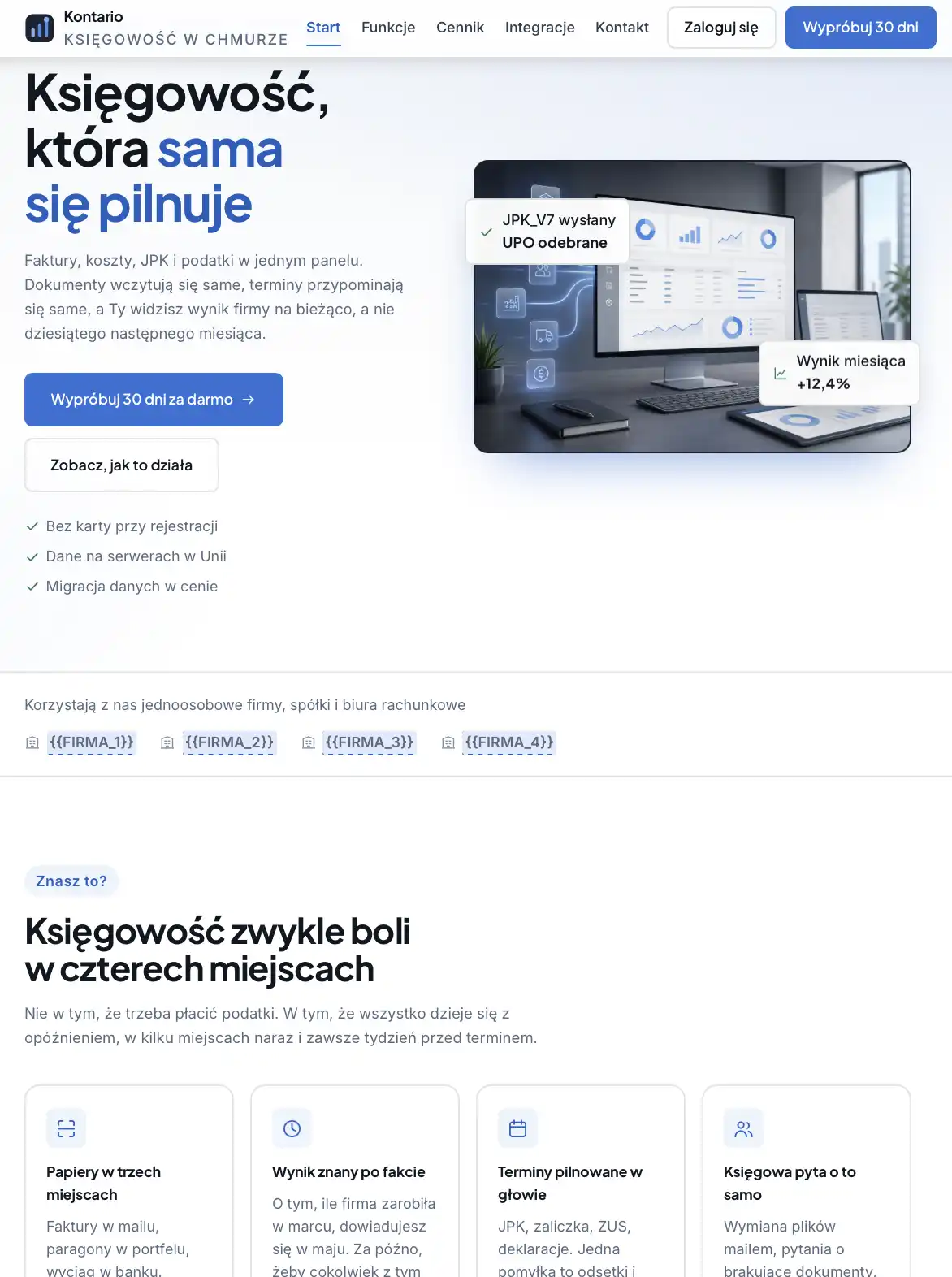 Szablon Kontario - fikcyjny program księgowy SaaS